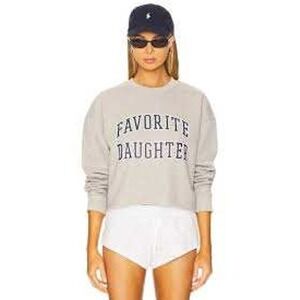 Favorite Daughter Womens Cropped Sweatshirt Gray Varsity Graphic Pullover XS NEW